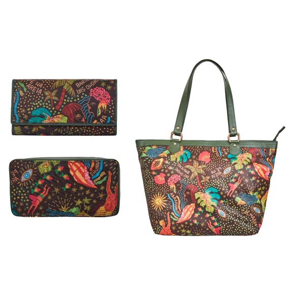 3-Pc Women's Bag Combo – Printed Fabric Tote bag, RFID Wallet & Jewelry Case - Picture 1 of 7